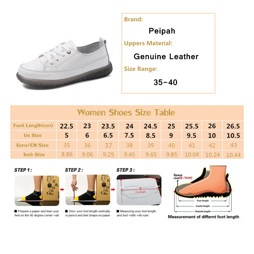 PEIPAH Sport Shoes Women Natural Genuine Leather Flat Casual Shoes Female Ballet Flats Lace Up White Court Sneakers Ladies Flats