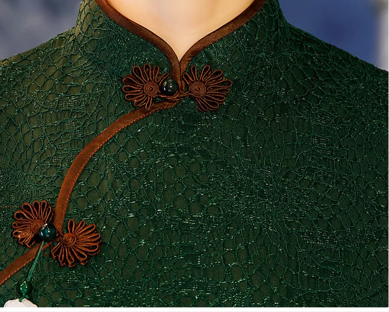 Sheng Coco с длинным рукавом Кружева китайские платья Cheongsam свадебное платье традиционное вечернее платье женская Новогодняя одежда осень