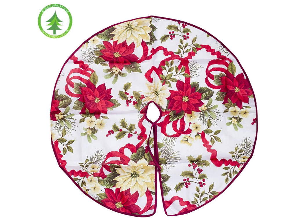 Beauty Christmas Tree Skirt Base Floor Mat Cover Apron Santa Claus Floral Ornament Xmas Party Festive Home Decor - Цвет: Santa Flower