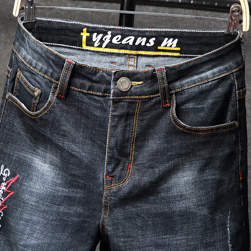 Джинсы брюки модели для мужчин осень зима новые Pantalon De Mezclilla Para Hombre стрейч Вышивка отверстия дизайнерские джинсы для мужчин