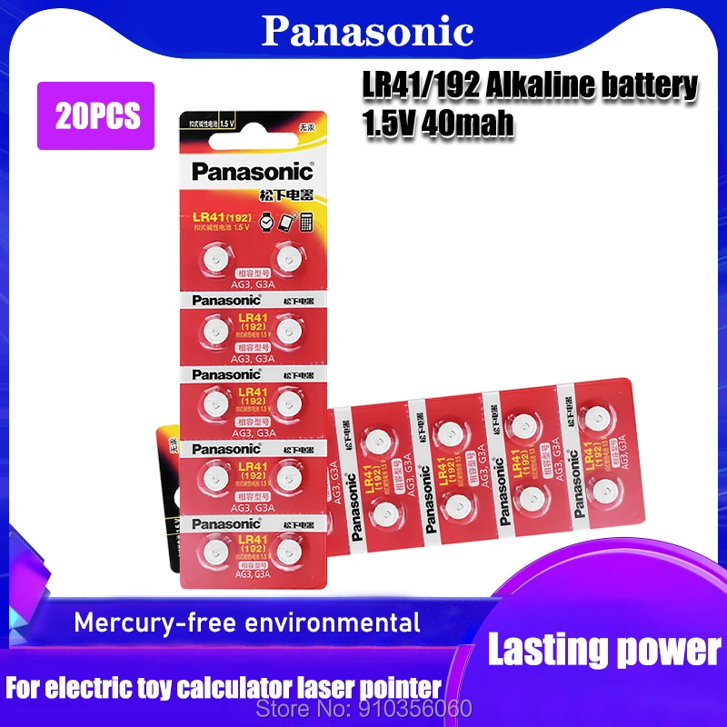 20 Uds Panasonic 1,55 V alcalina AG3 celda de la batería, baterías para relojes de juguete AG3 G3A L736 192 LR41 392 baterías de botón