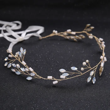 

Summer Wedding Golden Thin Headband Rhinestone Leaf Shape Bride Headband Wedding Hair Band Headpieces For Women's Hair Jewelry