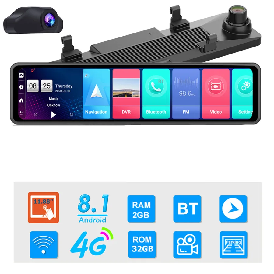 

12 inch Car DVR Rearview Mirror 4G Android 8.1 Dash Cam GPS Navigation ADAS Full HD 1080P Car Video Camera Recorder DVR