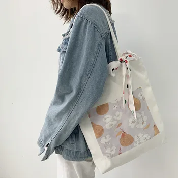 

New Large Canvas Tote Shoulder Bag Big Pears Cotton Cloth Eco Reusable Shopping Bag for Women 2020 Beach Handbags Shopper Bags