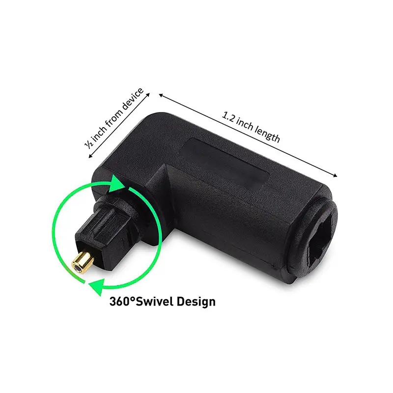 

Male to Female Optical Digital Audio Converter Adapter with 90 Degree Right Angle 360 Swivel for Toslink Jack LHB99