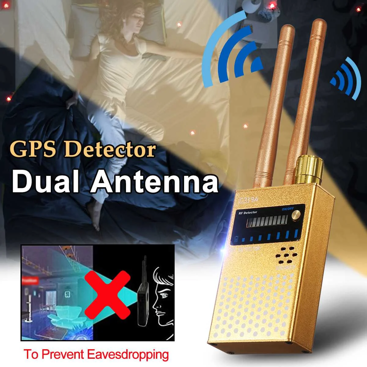 

10m2 G-319A Dual antenna Anti-tapping GPS GSM WIFI G4 G3 G2 Camera RF Signal Automatic Detector Finder 1-8000mhz