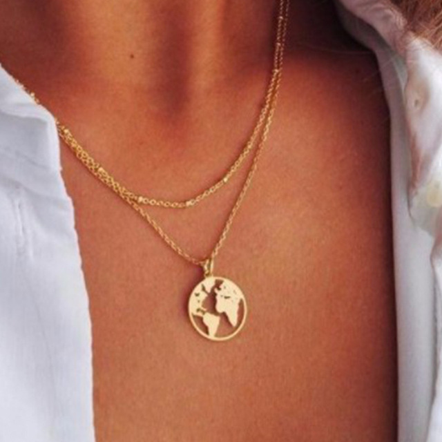 Map Necklace Globetrotter Gold Map Pendant World Choker Map Crescent Moon Necklaces&Pendants Dainty Pendants For Women