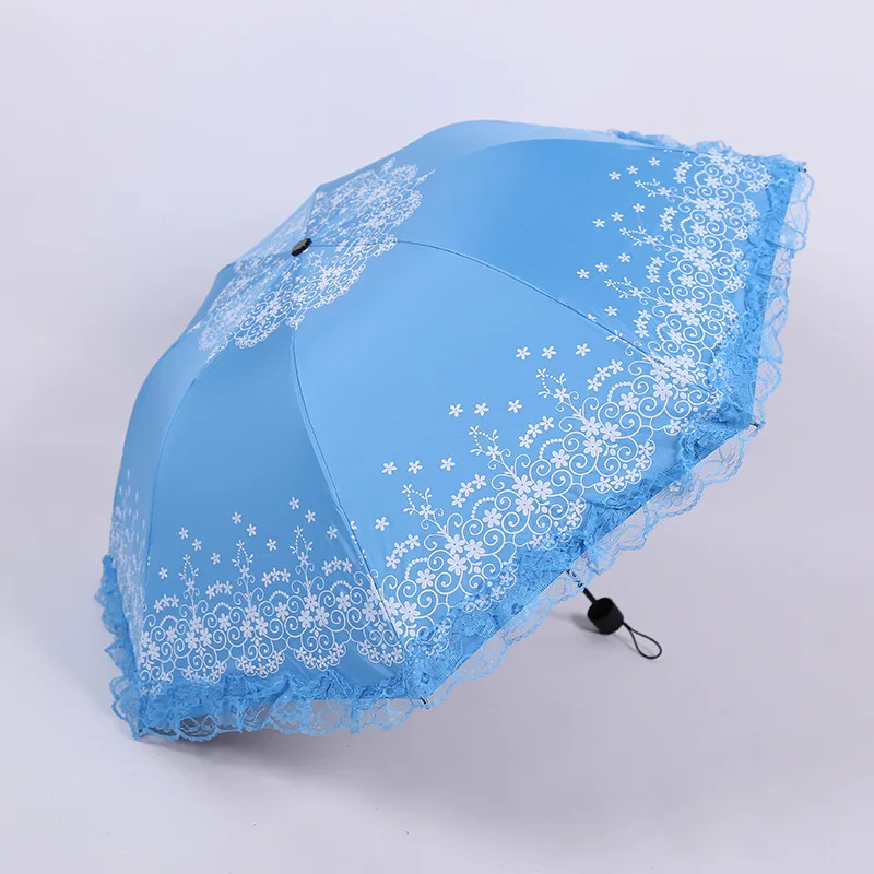 Yesello 3 Colors Lace Flower Blossom Parasol Lace Three Folding Umbrella UV Brand Sunny / Rain Parasol Lace Sun Umbrella Rain