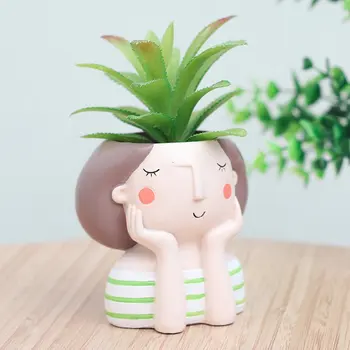 

Household Meaty Resin Pot Creative Cartoon Girl Home Gardening Desktop Potted Office Decorative Potted Succulents