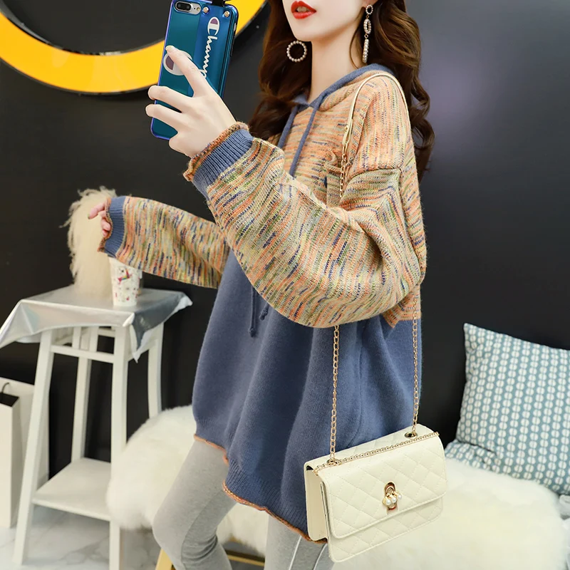 H. SA женские свитера с капюшоном в Корейском стиле, повседневные зеленые джемперы с длинным рукавом, винтажные вязаные топы, зимняя одежда для женщин