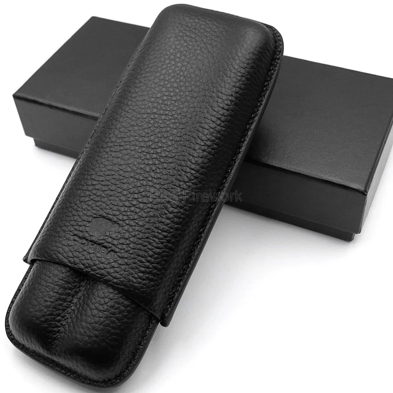 COHIBA Черный 2 трубки чехол для сигар из натуральной кожи дорожный увлажнитель для сигар Коробка Чехол для сигар с подарочной коробкой новое поступление
