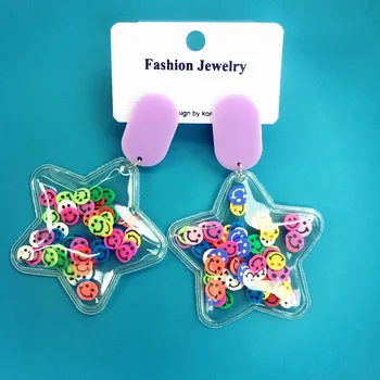 

Cartoon Clouds Pvc Smile Star Dangle Drop Earrings Transparent Harajuku Pink Color Star Earrings Woman Girl Sweet Party Jewelry