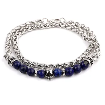 2020 New Design Men Bracelet Stainless Steel Chain Skull Natural Stone Bracelet Men Jewelry Gift