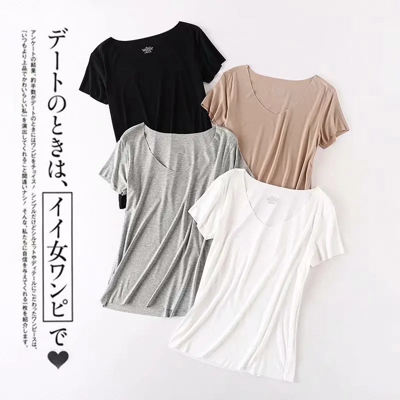 

18 Summer New Style Plus-sized Short Sleeve T-shirts Fat Mm Korean-style Loose Elasticity Solid Color Versatile T-shirt S8903
