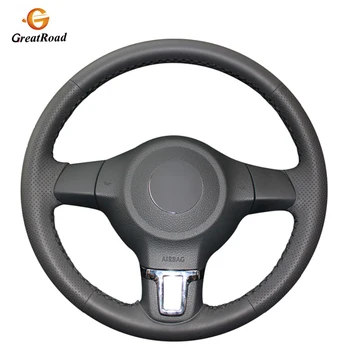 

Handsewing Black Genuine leather Car Steering Wheel Covers Wrap for Volkswagen Golf 6 Mk6 VW Polo MK5 2010 2011 2012 2013