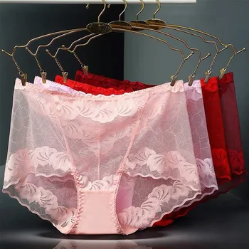 

Hot Sale Women Sexy High Waist Panties Lace Thongs Ultra-thin Mesh Transparent Sexy Women's Soft Panties Bow Panties