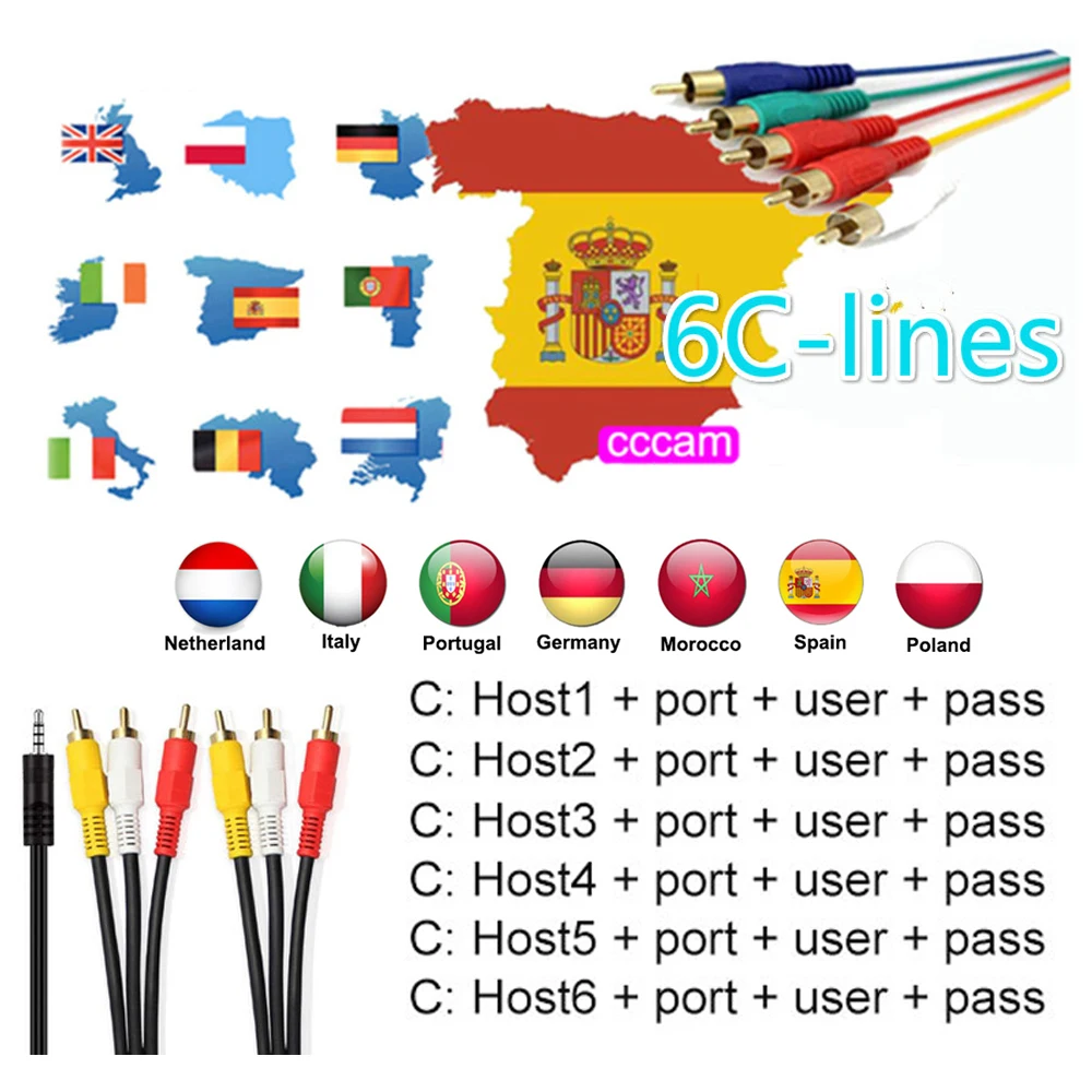 

2019 Newest Fast Stable Europe 7 lines Cccam For 1 Year Spain Portugal Satellite Share Server Support DVB-S2 Satellite Receiver