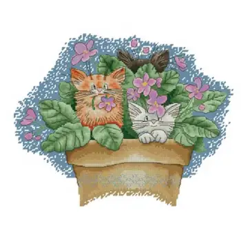 

Kitten in the pot patterns Counted Cross Stitch 11CT 14CT 18CT DIY Chinese Cross Stitch Kits Embroidery Needlework Sets