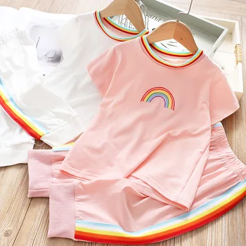 

Summer Baby Sets Rainbow Boys and Girls Capri Pants and T Shirt