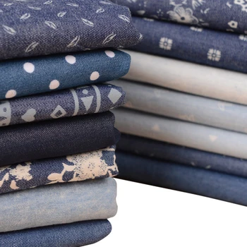 

Ctton Denim Fabric Summer Thin Printed denim cloth Shirts dress DIY patchwork fabric Needlework sewing women's fabric 100*145CM