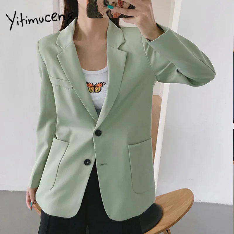 yitimuceng 2 pieces set short and blazer single breasted high waist bermuda shorts sets women green jacket OL elegant outerwear