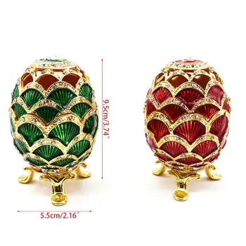 

Red Faberge-Egg Hand Painted Jewelry Trinket Box Gift for Easter Home Decor X7JB
