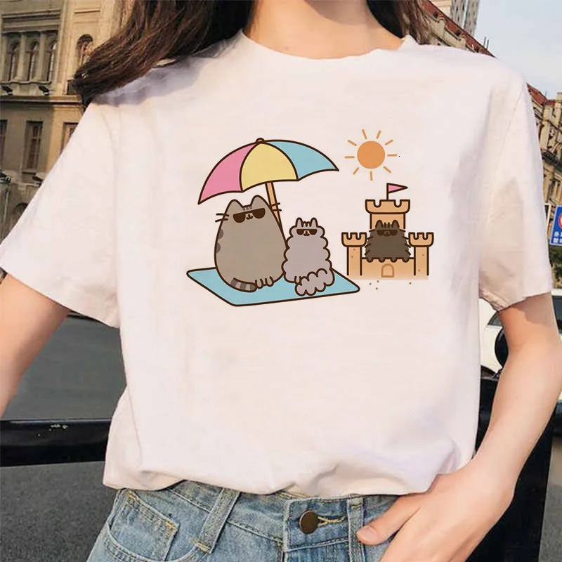 Ullzang милые футболки с котом 90s для женщин Harajuku Забавный мультфильм Kawaii футболка графическая Корейская Футболка Модные женские футболки