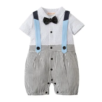 

Baby Romper, Exclusively for Summer Boys, Boys Clothes, Gentlemen, Short-sleeved Baby Onesies, Fake Suspenders, Stripes