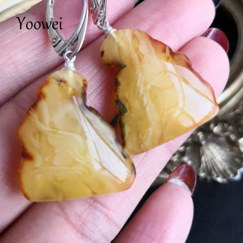 Yowei новые оригинальные экологические необработанные янтарные серьги на новый