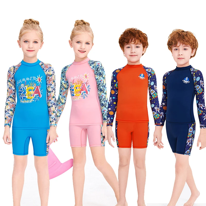 Traje de baño de larga para niños y niñas, ropa de baño con protección solar UV/fps, para playa, Surf, camisa de baño y pantalones cortos UPF50|Bodis| - AliExpress