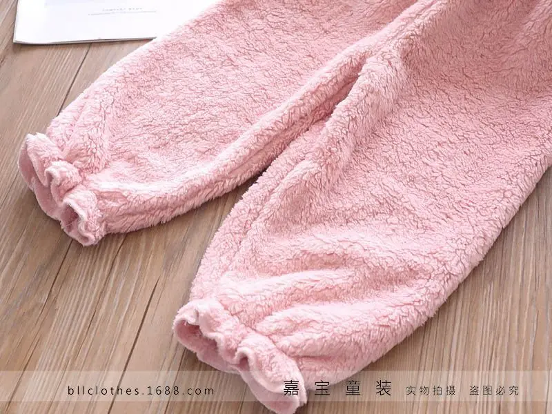 Fashion Winter Boys/Girls Warm Flannel Pajama Sets Cute Cartoon Children's Hooded Long Sleeve Sleepwear Suits Home Soft Pyjamas