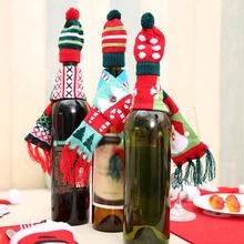 Рождественская бутылка вина крышки Рождественское украшение для бутылки винные мешочки Рождественский шарф шапка подарочная упаковка рождественские украшения