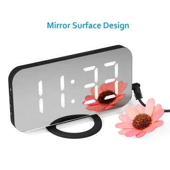 

Hot LED Digital Alarm Clock with Font Display Mirror Surface Snooze Function Dual USB Charging Ports Alarm Clock for Bedroom Off