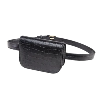 

Fashion Women Waist Bag Outdoor Phone Pocket Alligator Leather Waist Pack Adjustable Belt Bag(Black)