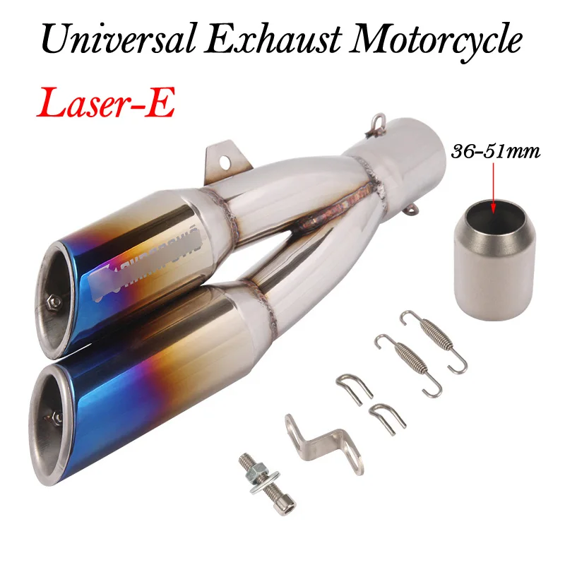 Универсальный мотоциклетный глушитель с двойным отверстием выхлопной трубы на входе 36~ 51 мм Pot Echappement Moto rbike Escape лазерные маркерные наклейки - Цвет: Laser-E