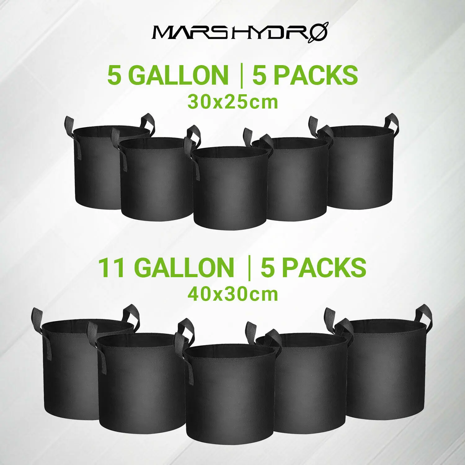 Mars Hydro 5-Pack 5Gallon Fabric Plant Grow Bag Black with Handles