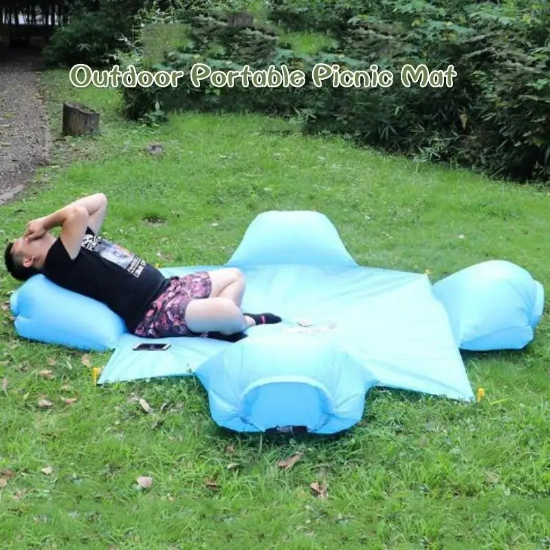 

Waterproof Gas Pillow Picnic Mat Outdoor With Pillow Portable Moisture-Proof Mat With Ding Beach Grass Mat