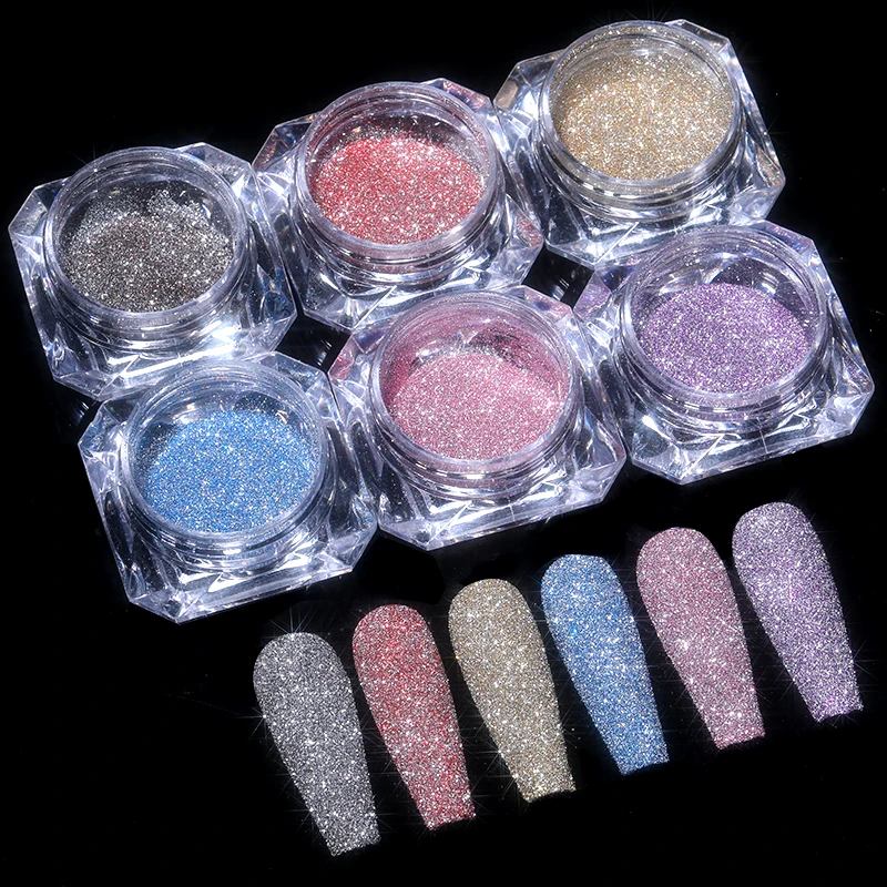 Gold Sliver Nail Crystals Reflective Powder Rainbow Glitter Shiny Pigment Iridescent Glass Micro Drill Nails Art Decoration
