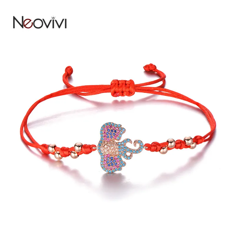 Neovivi Cute Elephant Charm Bracelet Animal Multicolor Cz With Black