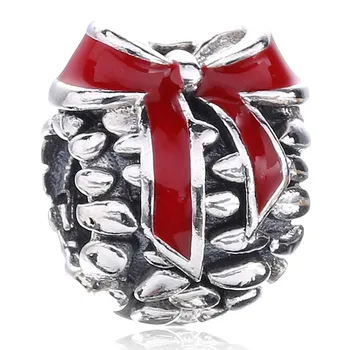 

Authentic 925 Sterling Silver Bead Charm Vintage Red Enamel Pine Cone Bead Fit Women Bracelet Bangle DIY Jewelry
