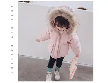 

Girl rabbit ears real wool collar cotton-padded jacket Korean winter clothes baby style cotton-padded jacket for children