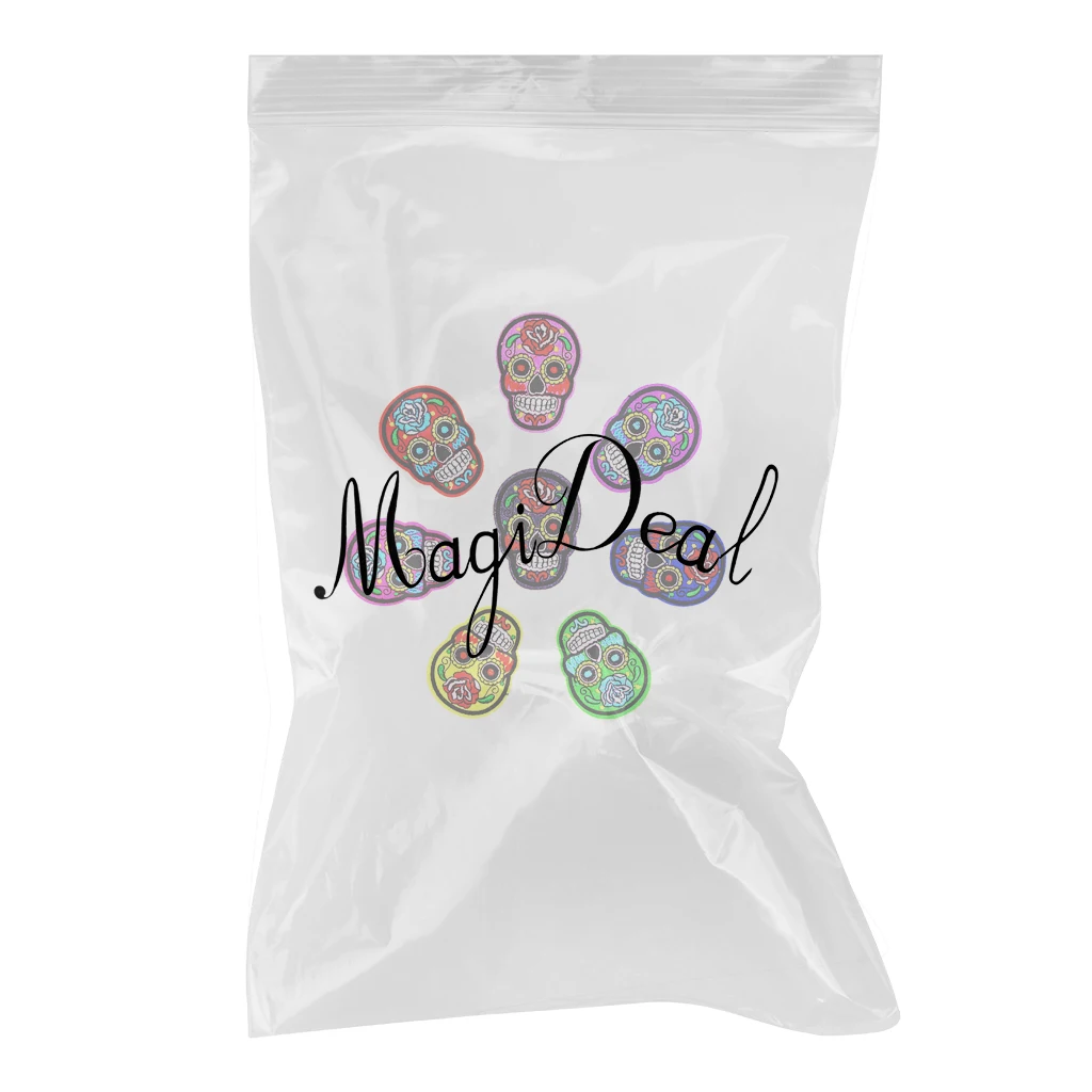 8Pcs Iron/Sew On SUGAR SKULL/DAY OF THE DEAD Motif Embroidery Patch Applique for Decorations, Clothing or DIY Crafts