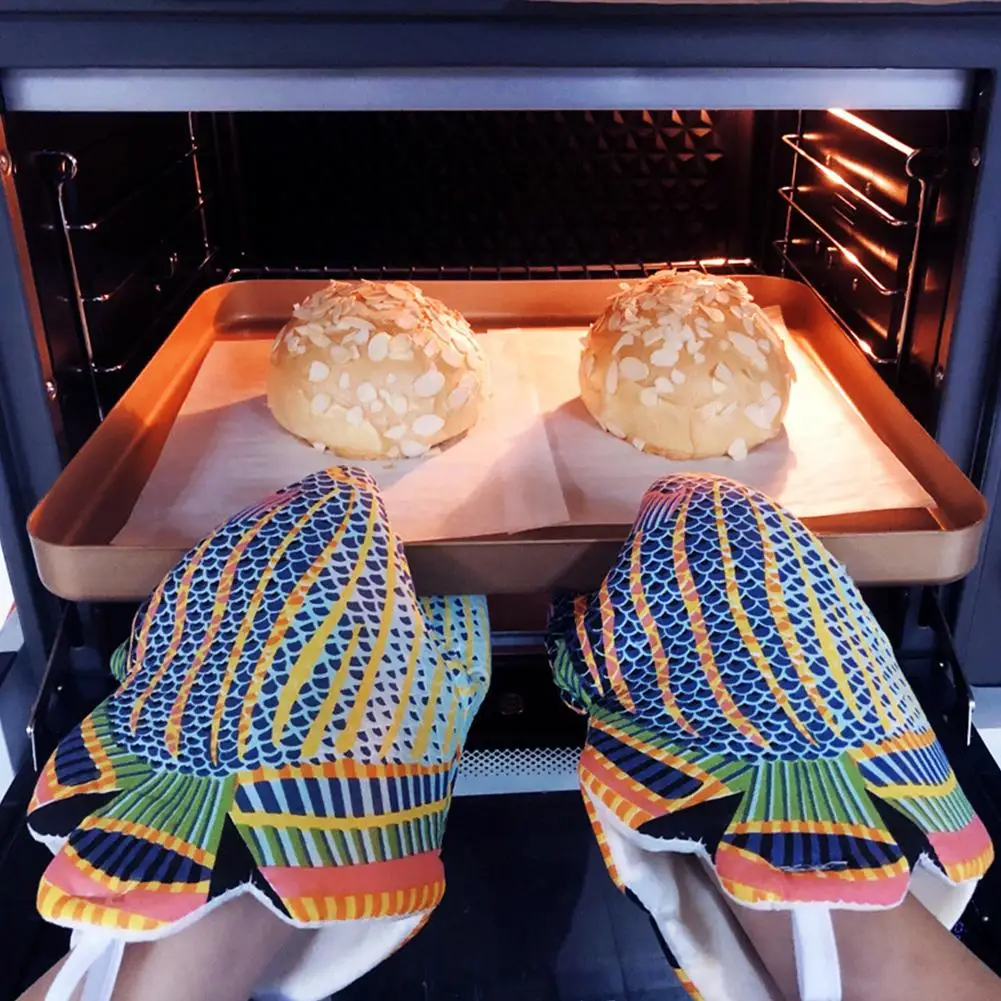 1pc BBQ Glove Tropical Fish Oven Mitt Quilted Heat Resistant Animal Oven Glove Anti-Scalding Mitten For Home Kitchen