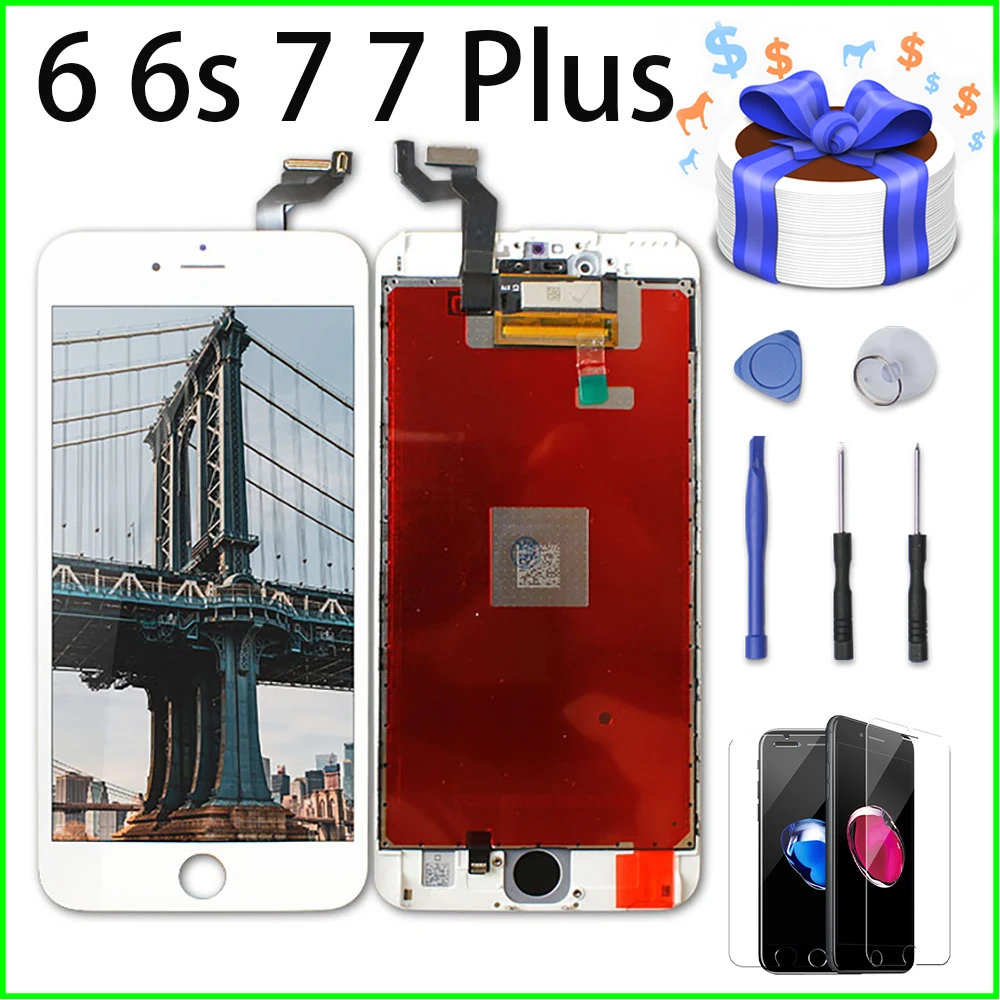 

Pantalla Black/White Digitizer LCD for iPhone 7 7 Plus 6 6s Display Assembly LCD Display 3D Touch Screen Replacement+Screwdriver