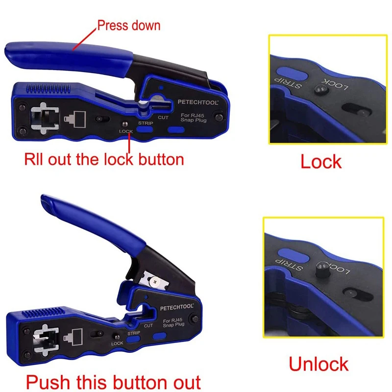 Pince à plug mâle RJ45 traversant Pince à plug mâle RJ45 traversant