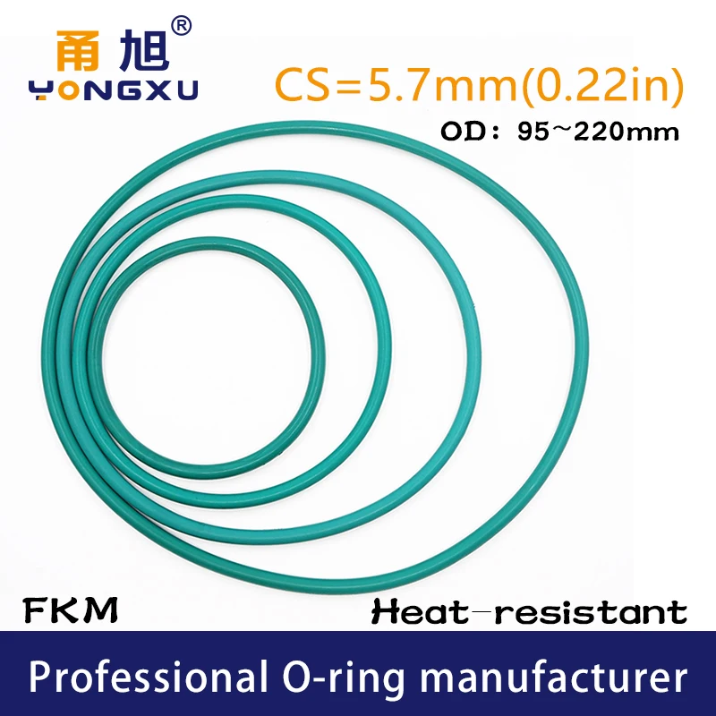 Зеленый FKM резиновый фторкаучук уплотнительные кольца CS5.7mm 95/100/105/110/125/140/160/175/200/220*5