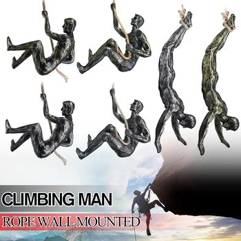 

Handmade Global Climbing Man Resin Iron Wire Wall Hanging Decoration Sculpture Figures Creative Retro Present Statue Decor