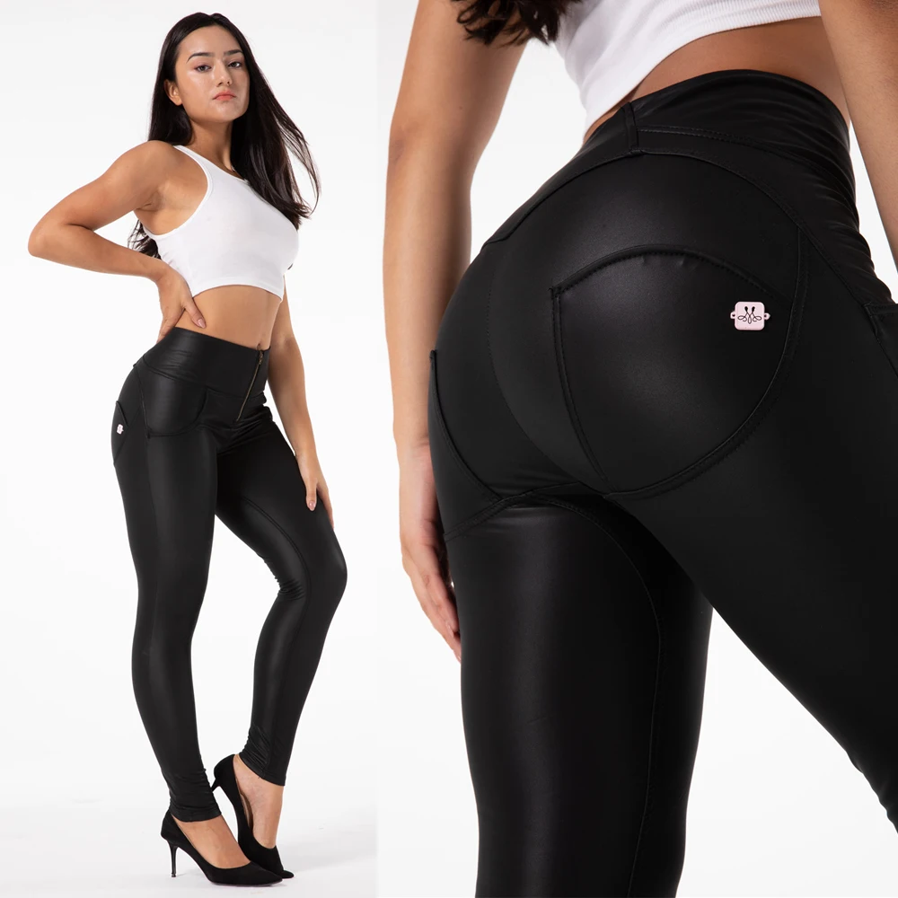 Melody Black and White Leather Pants High Waisted Pu Leggings