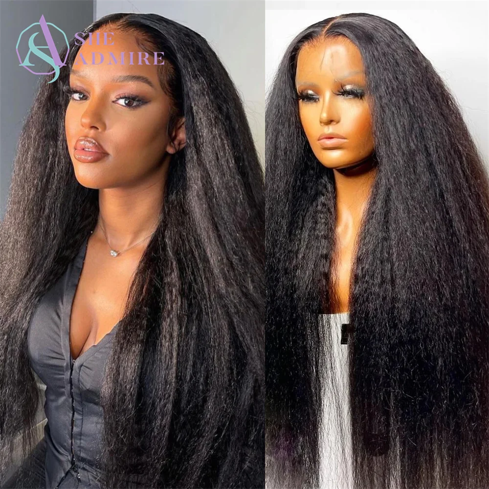 Brazilian Yaki 13X4X1 Lace Front Wig Kinky Straight T Part Lace Frontal Wig Glueless Remy Human