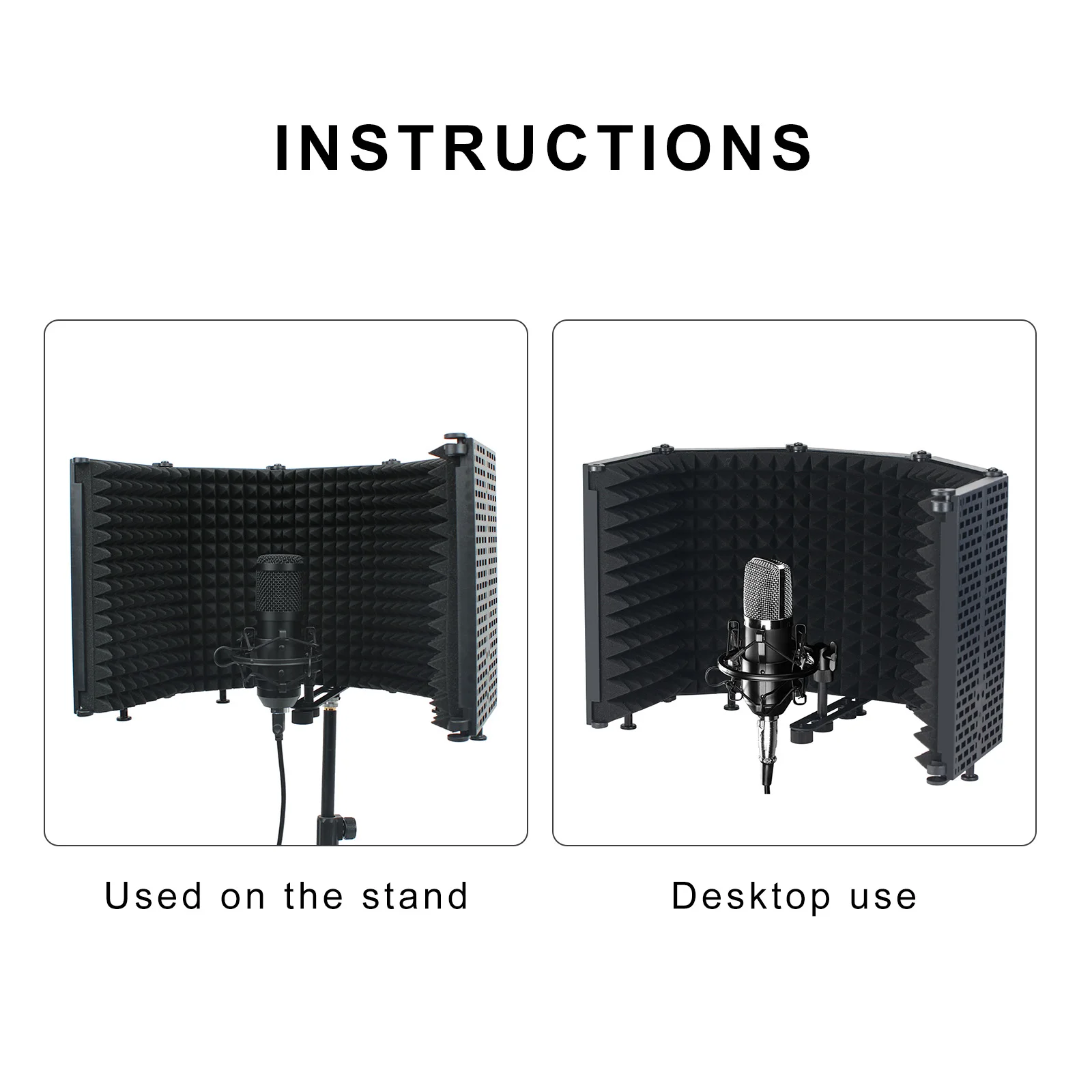 Professional Microphone Isolation Shield 5Panel Foldable Wind Screen for Recording Studio Foldable High-Density Absorbing Sponge headset with mic